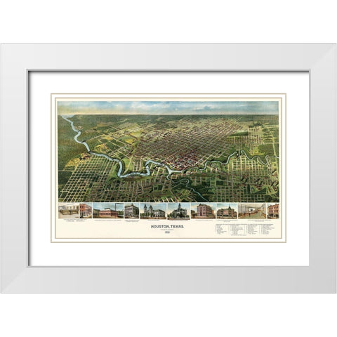 Houston, Texas, 1891 White Modern Wood Framed Art Print with Double Matting by Unknown 19th Century Cartographer