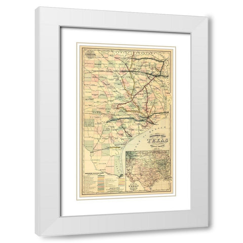 Grays railroad map of Texas. White Modern Wood Framed Art Print with Double Matting by O.W. Gray & Son.
