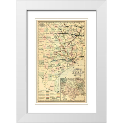 Grays railroad map of Texas. White Modern Wood Framed Art Print with Double Matting by O.W. Gray & Son.