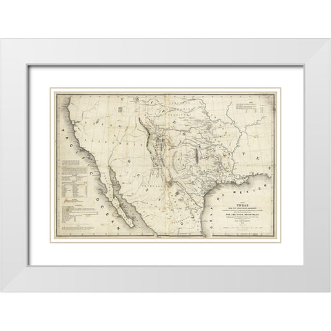 Map of Texas and the countries adjacent, 1844 White Modern Wood Framed Art Print with Double Matting by Emory, William H.