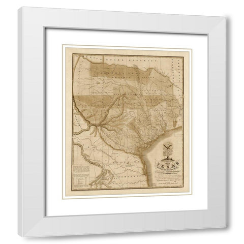 Map of Texas with parts of the adjoining states, 1837 - Decorative Sepia White Modern Wood Framed Art Print with Double Matting by Tanner, Henry Schenck