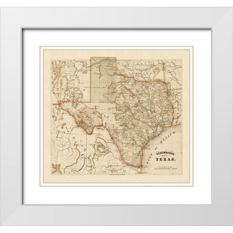 Schonbergs map of Texas, 1866 White Modern Wood Framed Art Print with Double Matting by Schonberg & Co.