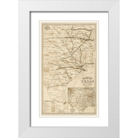 Grays railroad map of Texas - Decorative Sepia White Modern Wood Framed Art Print with Double Matting by O.W. Gray & Son.