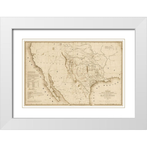 Map of Texas and the countries adjacent, 1844  - Decorative Sepia White Modern Wood Framed Art Print with Double Matting by Emory, William H.