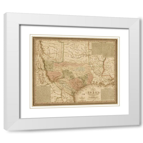 New map of Texas : with the contiguous American and Mexican states, 1835 - Decorative Sepia White Modern Wood Framed Art Print with Double Matting by Mitchell, S. Augustus