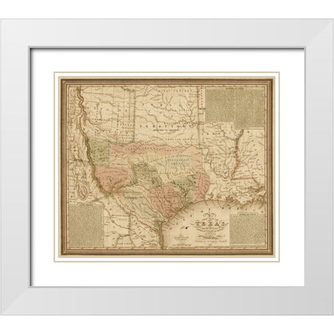 New map of Texas : with the contiguous American and Mexican states, 1835 - Decorative Sepia White Modern Wood Framed Art Print with Double Matting by Mitchell, S. Augustus