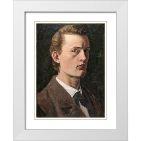 Self-Portrait , 1882 White Modern Wood Framed Art Print with Double Matting by Munch, Edvard