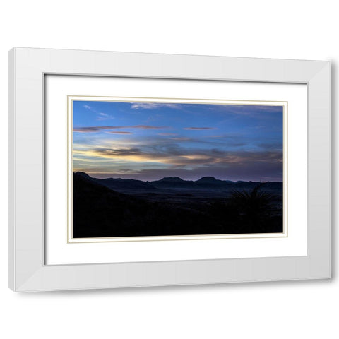 Sunset over the low mountains in the rugged terrain north of Big Bend National Park in the Trans-Pe White Modern Wood Framed Art Print with Double Matting by Highmith, Carol