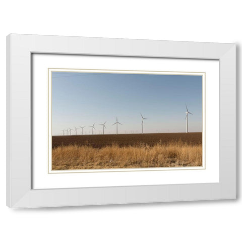 A wind-turbine farm near the city of Snyder in Scurry County, TX White Modern Wood Framed Art Print with Double Matting by Highmith, Carol
