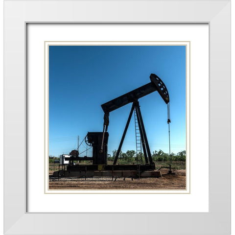 A pumpjack in Wichita County, TX White Modern Wood Framed Art Print with Double Matting by Highmith, Carol