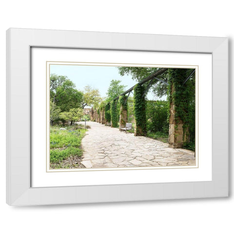 Paved walkway at the Lady Bird Johnson Wildflower Center, near Austin, TX White Modern Wood Framed Art Print with Double Matting by Highmith, Carol