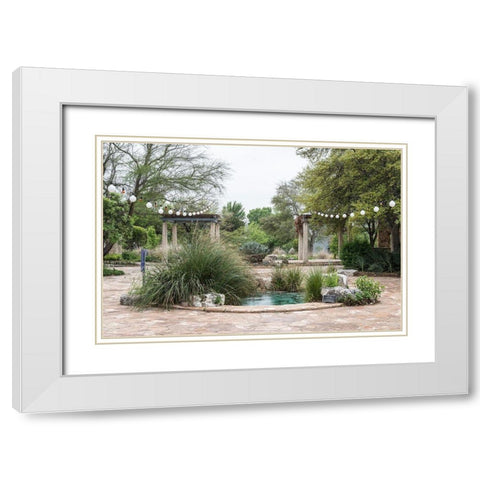 Water feature in a courtyard at the Lady Bird Johnson Wildflower Center, near Austin, TX White Modern Wood Framed Art Print with Double Matting by Highmith, Carol