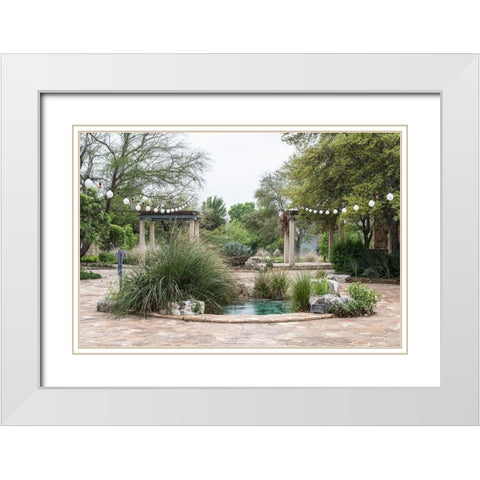 Water feature in a courtyard at the Lady Bird Johnson Wildflower Center, near Austin, TX White Modern Wood Framed Art Print with Double Matting by Highmith, Carol