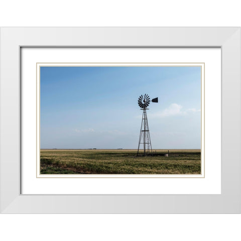 Windmill in rural Gray County in the Texas panhandle White Modern Wood Framed Art Print with Double Matting by Highmith, Carol