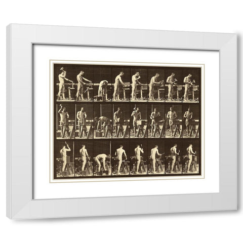 Motion Study: Woodwork White Modern Wood Framed Art Print with Double Matting by Muybridge, Eadweard J.