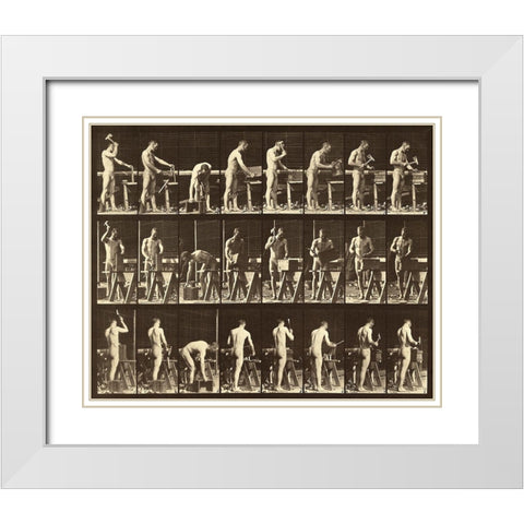 Motion Study: Woodwork White Modern Wood Framed Art Print with Double Matting by Muybridge, Eadweard J.