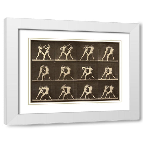 Motion Study: Men Fighting White Modern Wood Framed Art Print with Double Matting by Muybridge, Eadweard J.