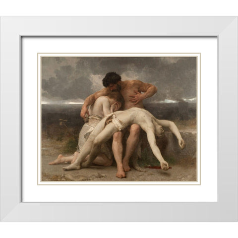 The First Mourning, 1888 White Modern Wood Framed Art Print with Double Matting by Bouguereau, William-Adolphe