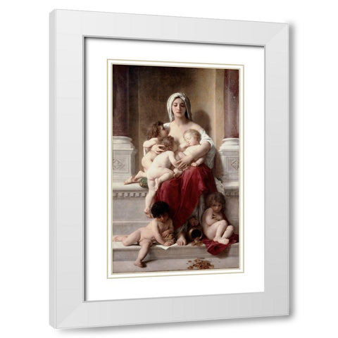 Charity White Modern Wood Framed Art Print with Double Matting by Bouguereau, William-Adolphe