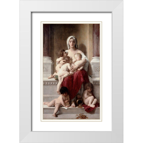 Charity White Modern Wood Framed Art Print with Double Matting by Bouguereau, William-Adolphe