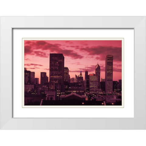Skyline at dusk Chicago Illinois White Modern Wood Framed Art Print with Double Matting by Highsmith, Carol