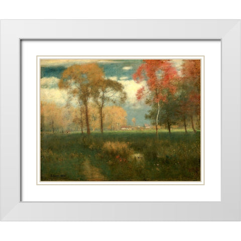 Sunny Autumn Day White Modern Wood Framed Art Print with Double Matting by Inness, George