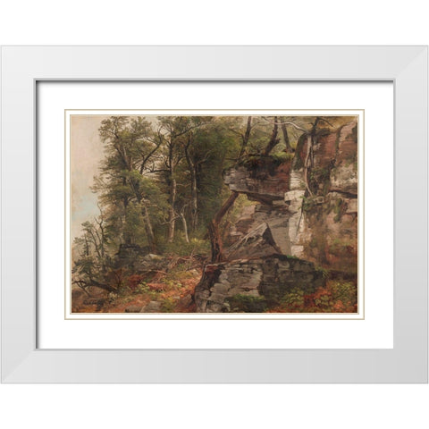 Trees on a Rocky Hillside White Modern Wood Framed Art Print with Double Matting by Durand, Asher Brown