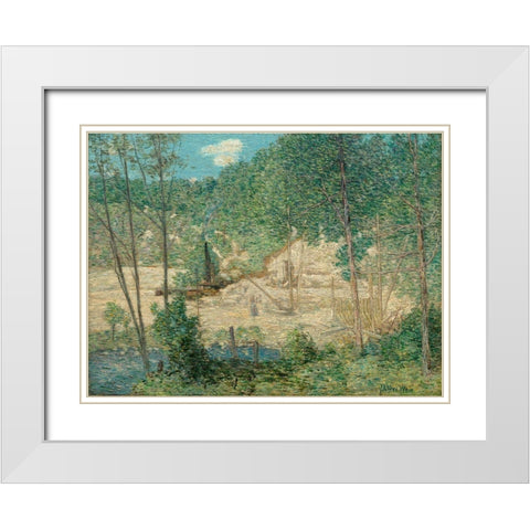 The Building of the Dam White Modern Wood Framed Art Print with Double Matting by Weir, J Alden
