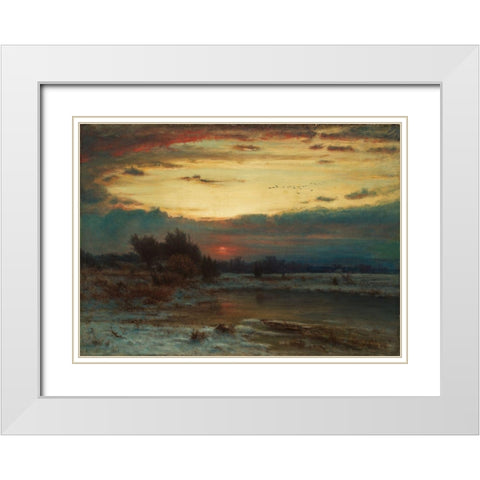 A Winter Sky White Modern Wood Framed Art Print with Double Matting by Inness, George