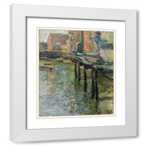 Deserted Wharf The Old Mill at Cos Cob White Modern Wood Framed Art Print with Double Matting by Twachtman, John Henry