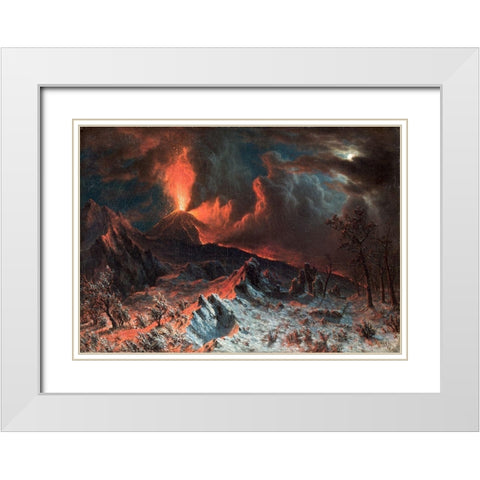 Mount Vesuvius at Midnight White Modern Wood Framed Art Print with Double Matting by Bierstadt, Albert