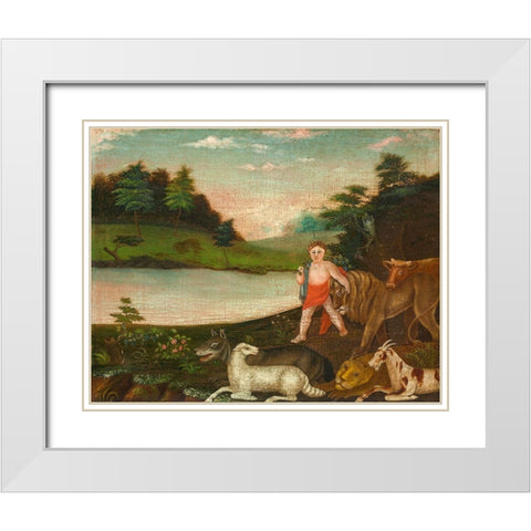 The Peaceable Kingdom White Modern Wood Framed Art Print with Double Matting by Hicks, Edward