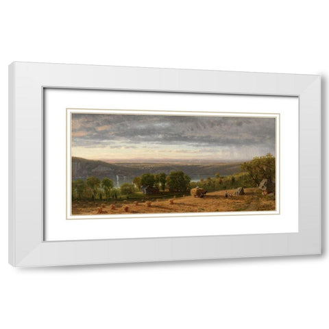 Landscape with Haywain White Modern Wood Framed Art Print with Double Matting by Whittredge, Worthington