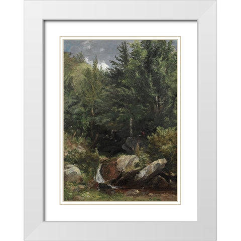 Trees and a Stream on a Hillside White Modern Wood Framed Art Print with Double Matting by Cropsey, Jasper F