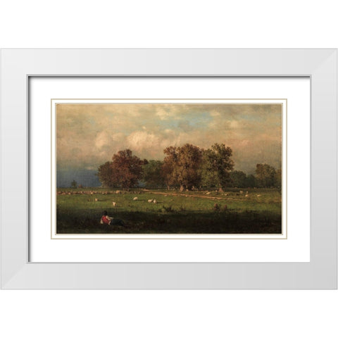 Durham Connecticut White Modern Wood Framed Art Print with Double Matting by Inness, George