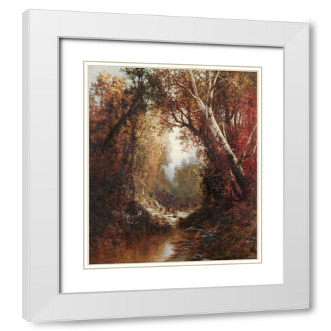 Autumn Scene in the Adirondacks White Modern Wood Framed Art Print with Double Matting by Hart, William