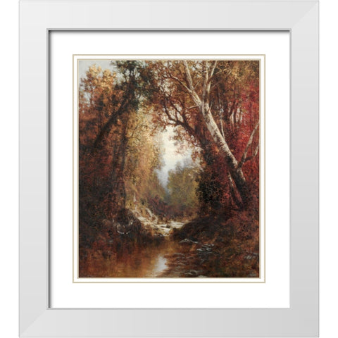 Autumn Scene in the Adirondacks White Modern Wood Framed Art Print with Double Matting by Hart, William