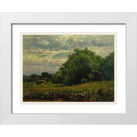 Harvest Time White Modern Wood Framed Art Print with Double Matting by Inness, George