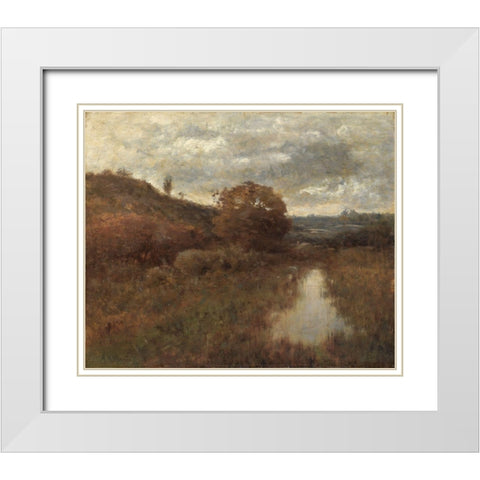 Autumn Landscape and Pool White Modern Wood Framed Art Print with Double Matting by Wyant, Alexander H