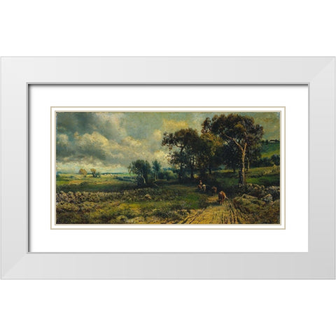 Fleecy Clouds White Modern Wood Framed Art Print with Double Matting by Inness, imitator ofÂ George