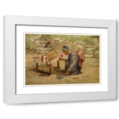 Japanese Boy Building a Man of War White Modern Wood Framed Art Print with Double Matting by Arter, J C