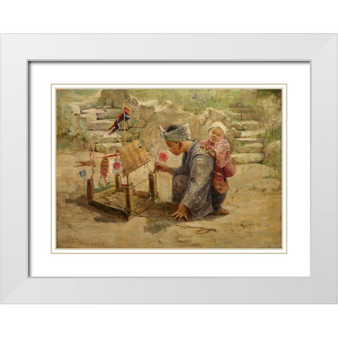 Japanese Boy Building a Man of War White Modern Wood Framed Art Print with Double Matting by Arter, J C