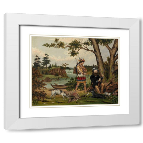 Hunter and Indian Guide White Modern Wood Framed Art Print with Double Matting by Woodhouse, C L