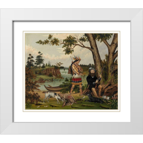 Hunter and Indian Guide White Modern Wood Framed Art Print with Double Matting by Woodhouse, C L