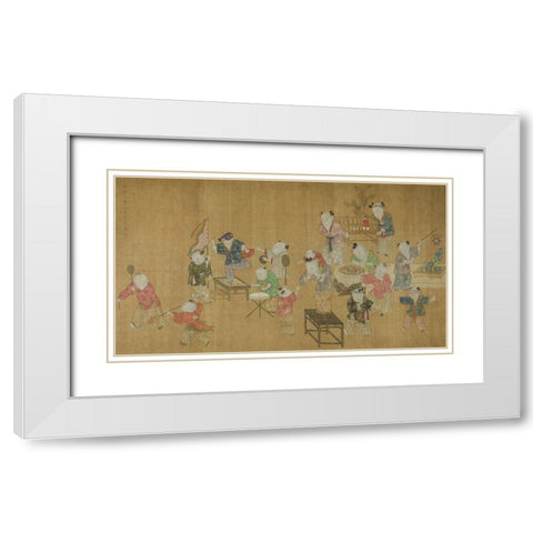 Children at Play White Modern Wood Framed Art Print with Double Matting by Kui, Xia