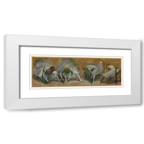 Frieze of Dancers White Modern Wood Framed Art Print with Double Matting by Degas, Edgar