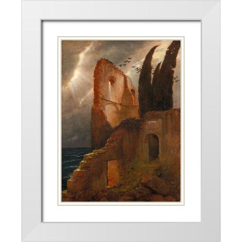 Ruin by the Sea White Modern Wood Framed Art Print with Double Matting by Bocklin, Arnold