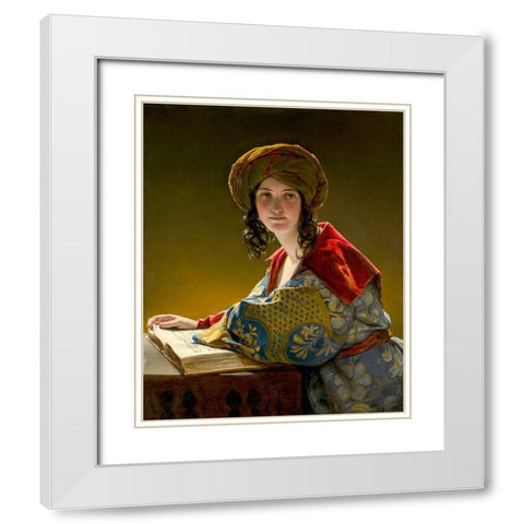 The Young Eastern Woman White Modern Wood Framed Art Print with Double Matting by Amerling, Friedrich