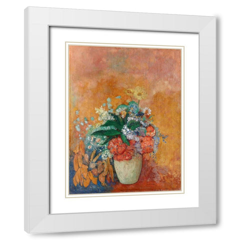 Vase of Flowers White Modern Wood Framed Art Print with Double Matting by Redon, Odilon