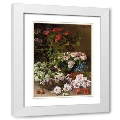 Spring Flowers White Modern Wood Framed Art Print with Double Matting by Monet, Claude